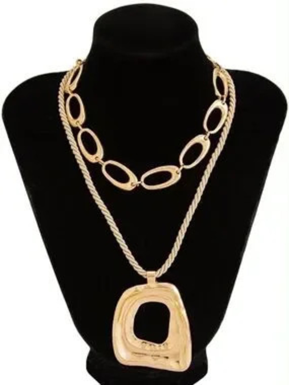 Anthropologie Gold-Tone Layered Oval Link & Pendant Necklace Set